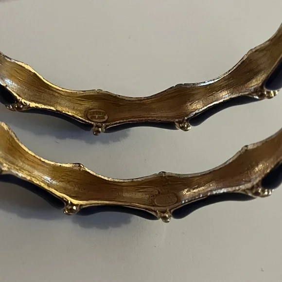 Navy Blue Bamboo Style Kenneth Jay Lane Bangle Bracelets (Set of 2) - Picture 3 of 3